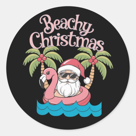 Beachy Kerstmis Tropische vakantie Santa Beach Ronde Sticker (Voorkant)