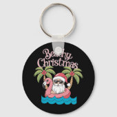 Beachy Kerstmis Tropische vakantie Santa Beach Sleutelhanger (Voorkant)