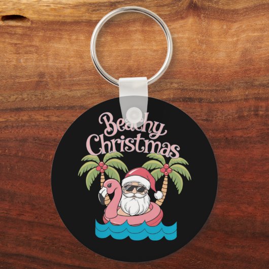 Beachy Kerstmis Tropische vakantie Santa Beach Sleutelhanger (Voorkant)