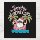 Beachy Kerstmis Tropische vakantie Santa Beach Wijn Etiket (Enkel label)