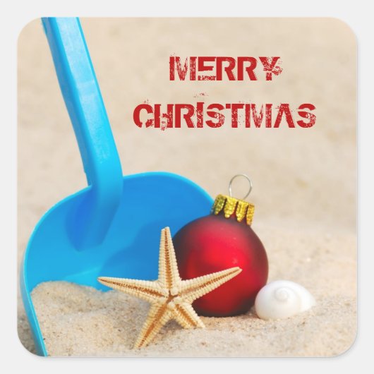 Beachy Kerstmis Vierkante Sticker (Voorkant)