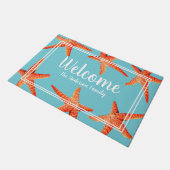 Beachy Nautical Red Starfish Welkom & familienaam Deurmat (Schuin)