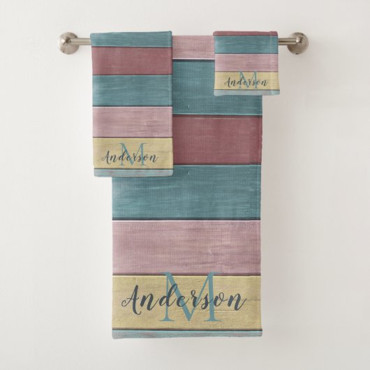 Beachy Nautical Rustic Wood gedempt gekleurde stre Bad Handdoek (Insitu)