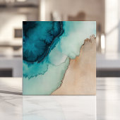 Beachy Ocean Blue en Sand Waterverf Tegeltje