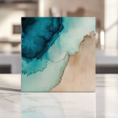 Beachy Ocean Blue en Sand Waterverf Tegeltje