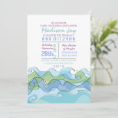 BEACHY Ocean Wave Bar Bat Mitzvah Uitnodiging (Staand voorkant)