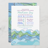 BEACHY Ocean Wave Bar Bat Mitzvah Uitnodiging (Voorkant / Achterkant)