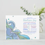 Beachy Ocean Wave Bar Bat Mitzvah Uitnodiging (Staand voorkant)