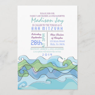 BEACHY Ocean Wave Bar Bat Mitzvah Uitnodiging