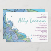 Beachy Ocean Wave Bar Bat Mitzvah Uitnodiging (Voorkant / Achterkant)