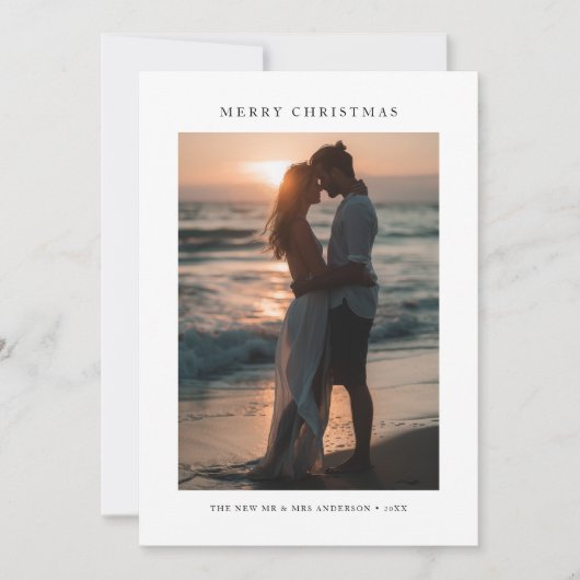 Beachy Pas getrouwd Kerst Tropische Zonsondergang Feestdagenkaart (Voorkant)