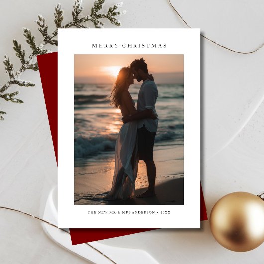 Beachy Pas getrouwd Kerst Tropische Zonsondergang Feestdagenkaart