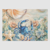Beachy Pastel Blauw Krab & Schelpen Decoupage  Tissuepapier (Voorkant)