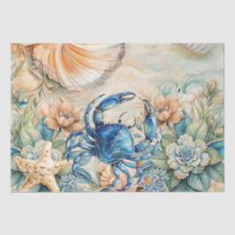 Beachy Pastel Blauw Krab & Schelpen Decoupage  Tissuepapier