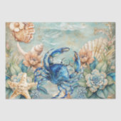 Beachy Pastel Blauwe Krab & Schelpen Decoupage Tissuepapier (Voorkant)