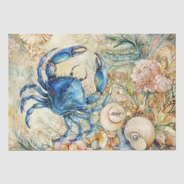 Beachy Pastel Blauwe Krab & Schelpen Decoupage  Tissuepapier