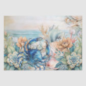 Beachy Pastel Blauwe Krab & Schelpen Decoupage Tissuepapier (Voorkant)