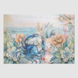 Beachy Pastel Blauwe Krab & Schelpen Decoupage  Tissuepapier