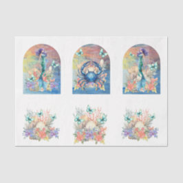 Beachy Pastel  Bloemige Zeemeermin & Schelpen Deco Tissuepapier