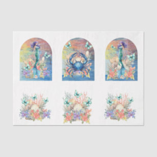 Beachy Pastel Bloemige Zeemeermin & Schelpen Deco Tissuepapier