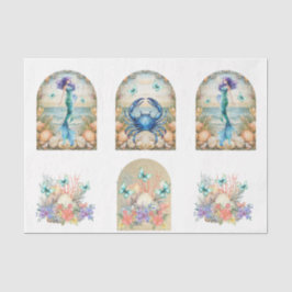Beachy Pastel  Bloemige Zeemeermin & Schelpen Deco Tissuepapier