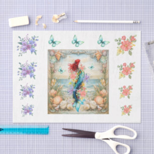 Beachy Pastel Bloemige Zeemeermin & Schelpen Deco Tissuepapier