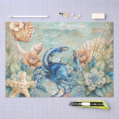 Beachy Pastel Blue Crab & Shells Decoupage Tissuepapier (Craft)