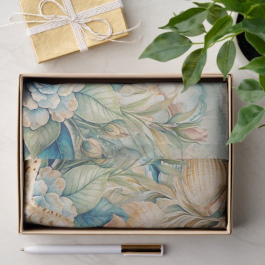 Beachy Pastel  Blue Crab & Shells Decoupage  Tissuepapier (Geschenk)