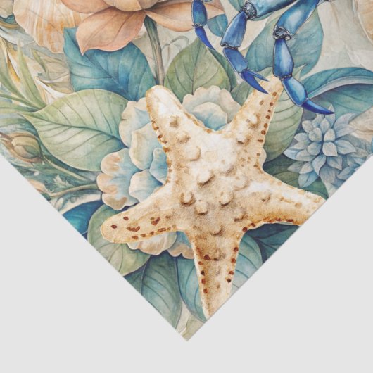 Beachy Pastel  Blue Crab & Shells Decoupage  Tissuepapier (Detail)
