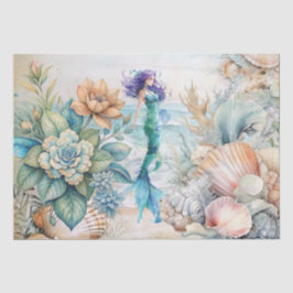 Beachy Pastel  Floral Mermaid & Shells Decoupage  Tissuepapier