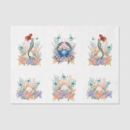 Beachy Pastel  Floral Mermaid & Shells Decoupage Tissuepapier