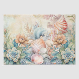 Beachy Pastel Floral Seashells Decoupage  Tissuepapier