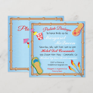 Beachy Poolside BBQ Bridal Shower Invitation Kaart