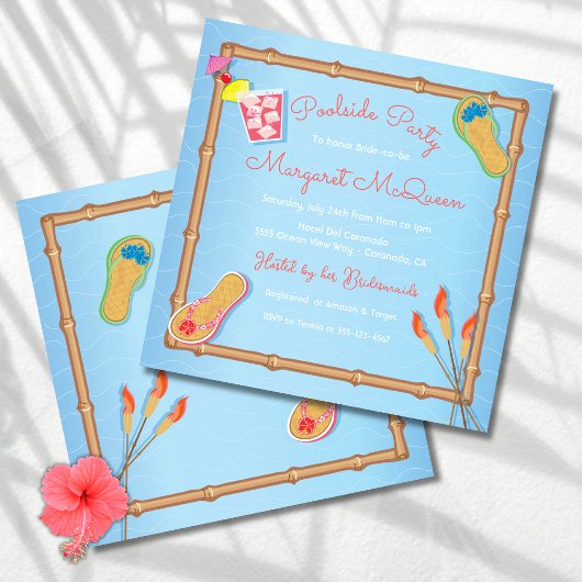 Beachy Poolside Bridal Shower Invitation Kaart