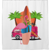 Beachy Retro Surf Thema met Flamingo Douchegordijn (Voorkant)
