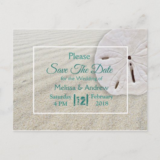 Beachy Sand Dollar Thleding Wedding Save the Date Aankondigingskaart (Voorkant)