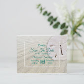 Beachy Sand Dollar Thleding Wedding Save the Date Aankondigingskaart (Staand voorkant)
