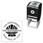 Beachy Scallop Shell Ronde Naam Adres Zelfinktende Stempel (In situ)