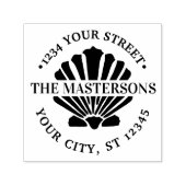 Beachy Scallop Shell Ronde Naam Adres Zelfinktende Stempel (Design)