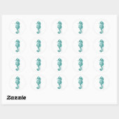 BEACHY SEAHORSE PRINT IN BLAUWGROEN RONDE STICKER (Vel)
