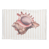 Beachy Tan Stripes & Coral Conch Shell Kussensloop (Achterkant)