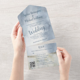 Beachy Watercolor All in One Wedding Invite Beach All In One Uitnodiging