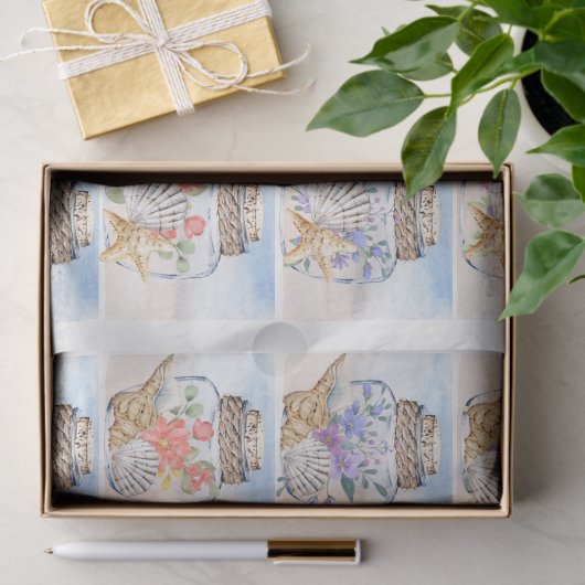 Beachy Watercolor Florals & Seashells Decoupage  Tissuepapier (Geschenk)