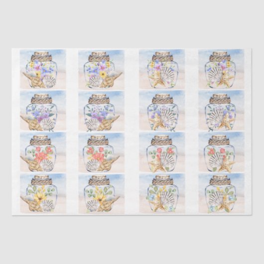 Beachy Watercolor Florals & Seashells Decoupage  Tissuepapier (Voorkant)