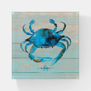 Beachy Waterverf Crab Monogram Paperweight