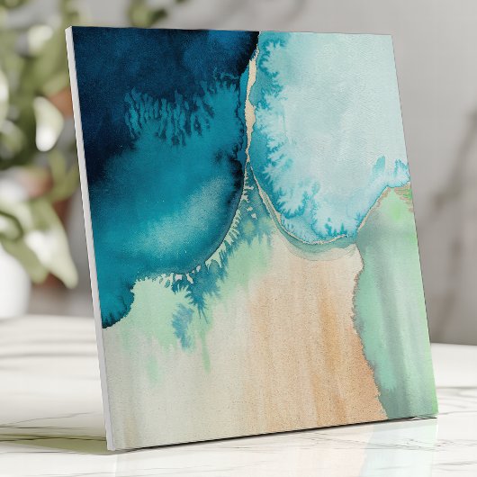 Beachy Waterverf Ocean Blue en Sand Tegeltje