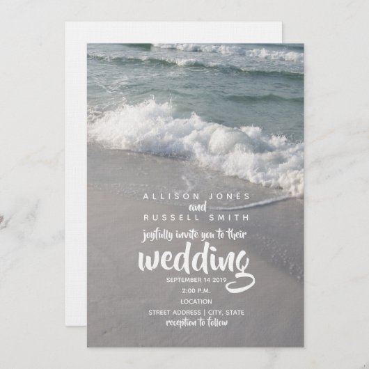 Beachy Waves Wedding Invitation Kaart (Voorkant / Achterkant)
