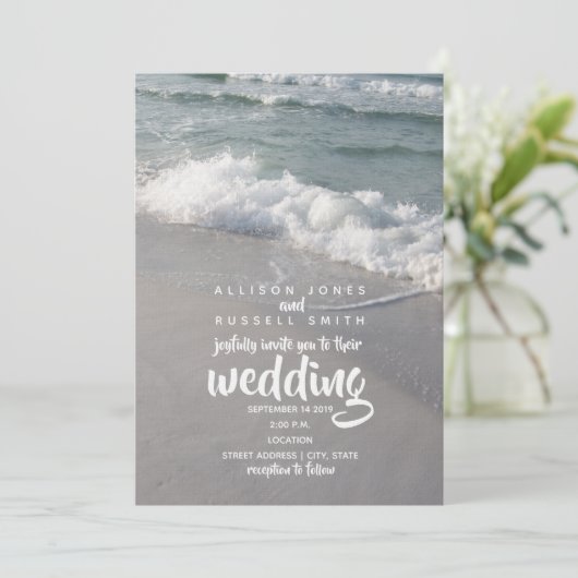 Beachy Waves Wedding Invitation Kaart (Staand voorkant)