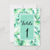 Beachy White en Green Tropical Leaves Table Number Kaart (Voorkant)