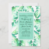 Beachy White en Green Tropical Leaves Wedding Kaart (Voorkant)
